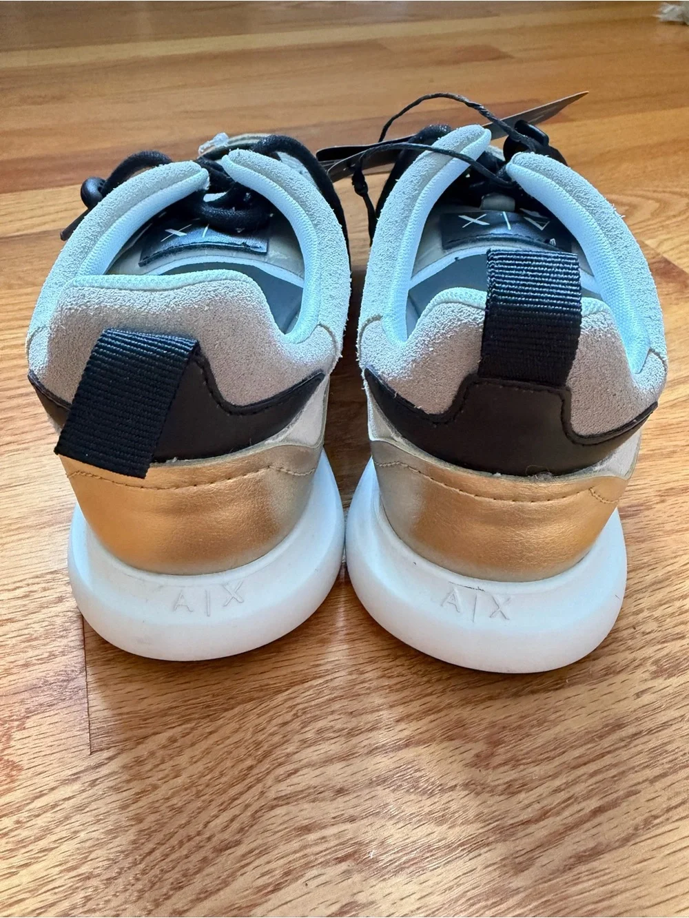 NWT Armani Exchange Metallic Gold and Beige Women Sneaker